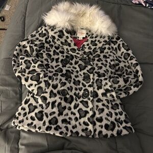 Cat & Jack Leopard Print Pea Coat with Faux Fur Collar